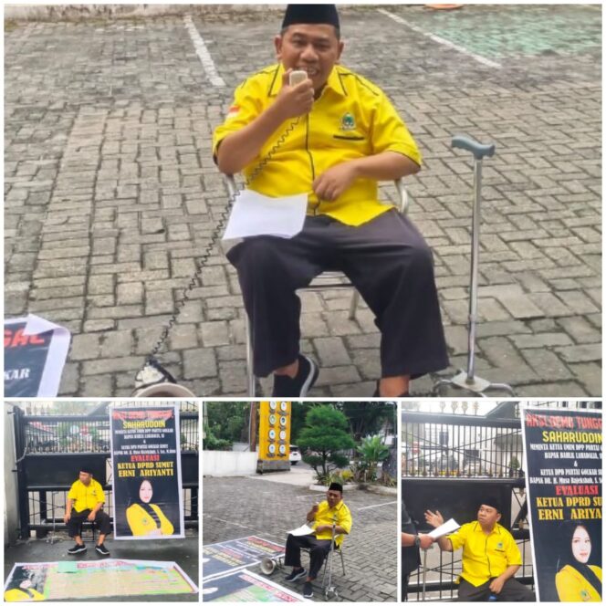 
					Saharuddin Pengurus DPD Partai Golkar SUMUT Gelar Aksi Tunggal Meminta Evaluasi Ketua DPRD Sumut