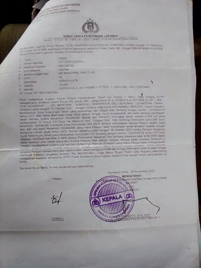 
					Setahun Lebih Laporan Ismail Mengendap Di Polrestabes Medan